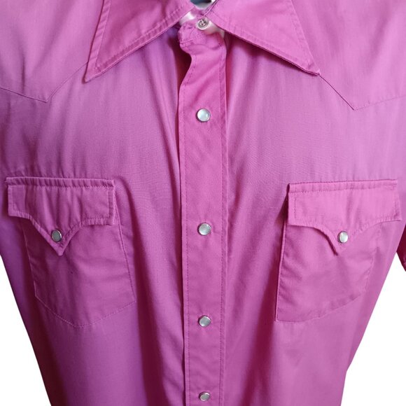 XXL Vintage Mens Pink Western Short Shirt Sleeve Snap tem tex 1980's HOT PINK - Picture 3 of 5